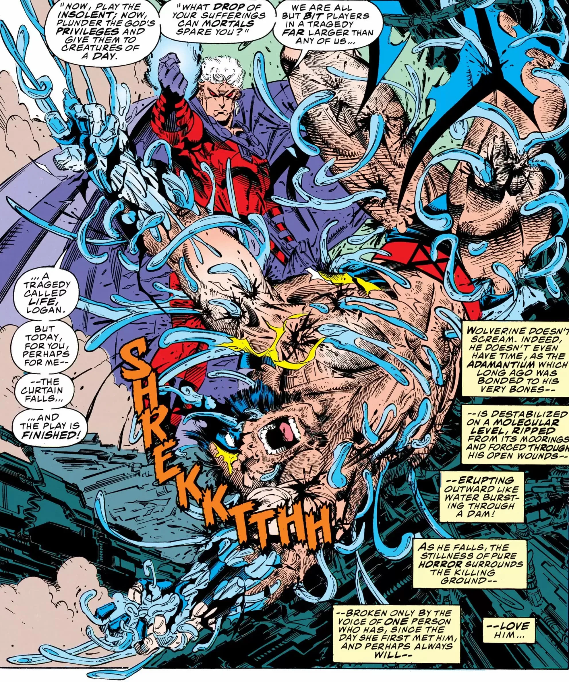 Magneto le quita el esqueleto a Lobezno